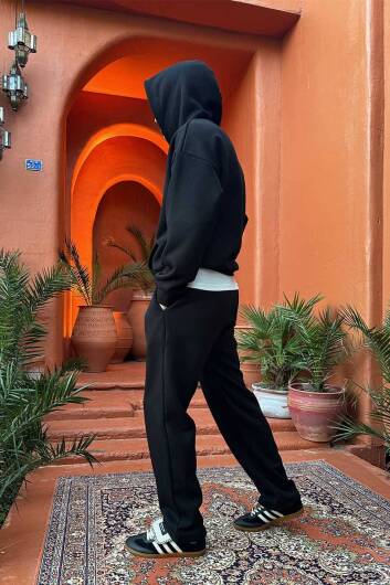 Siyah Oversize Boxy Fit Hoodie - 9