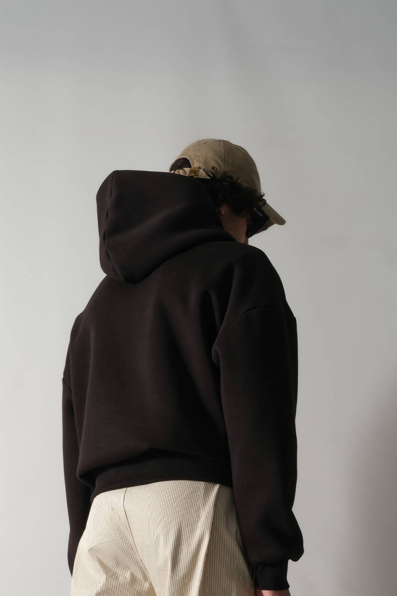 Siyah Oversize Boxy Fit Hoodie - 9