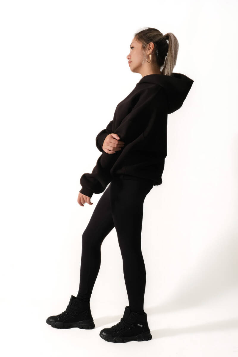 Siyah Oversize Boxy Fit Hoodie - 8