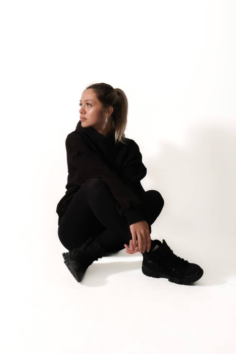 Siyah Oversize Boxy Fit Hoodie - 6