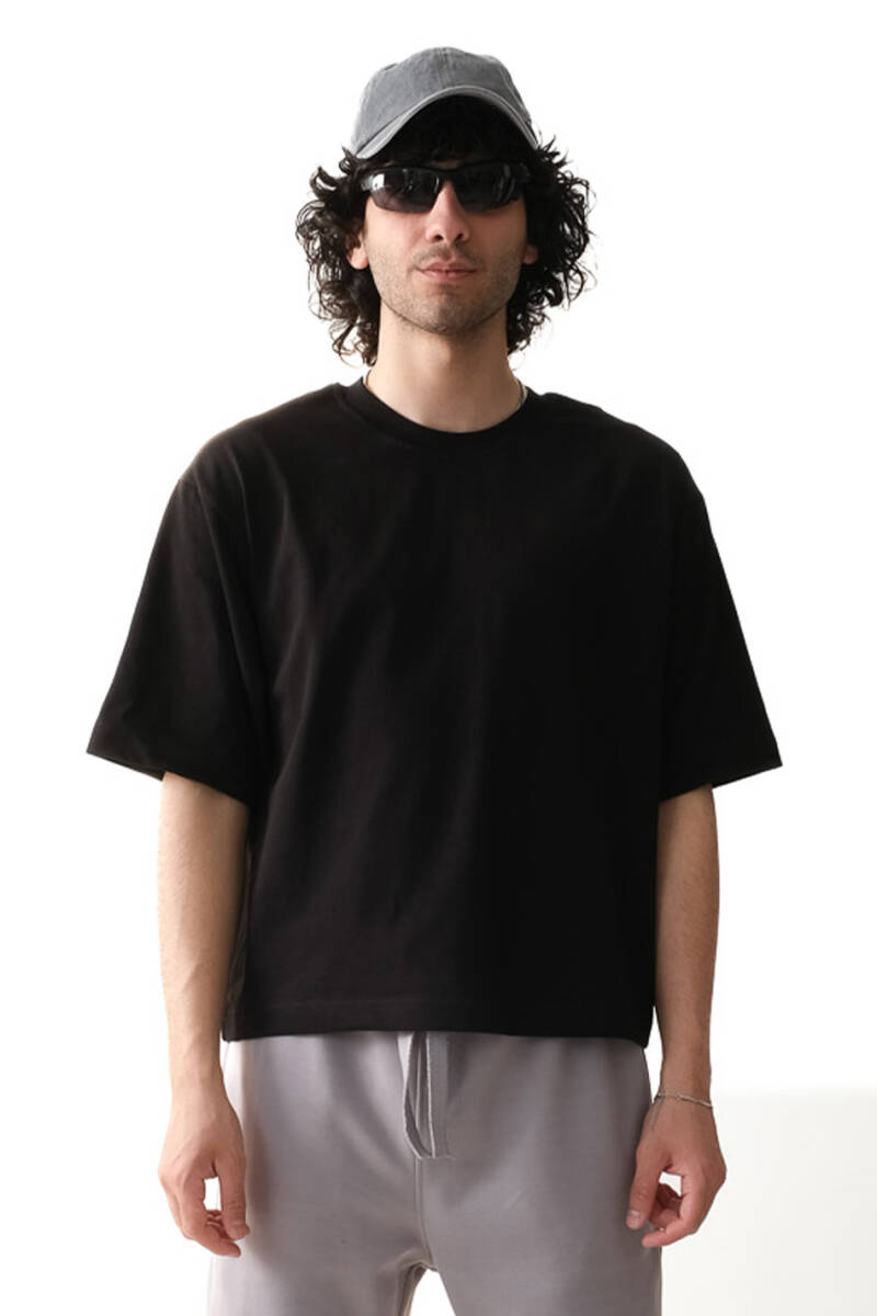 Siyah Boxy Fit Tişört - 1