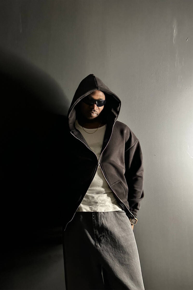 Siyah Oversize Boxy Fit Zip Hoodie - 3