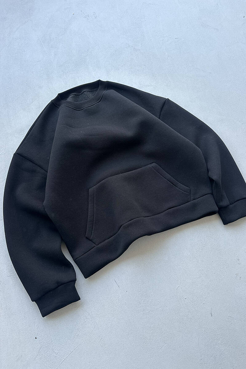Siyah Cepli Oversize Boxy Fit Sweatshirt - 3