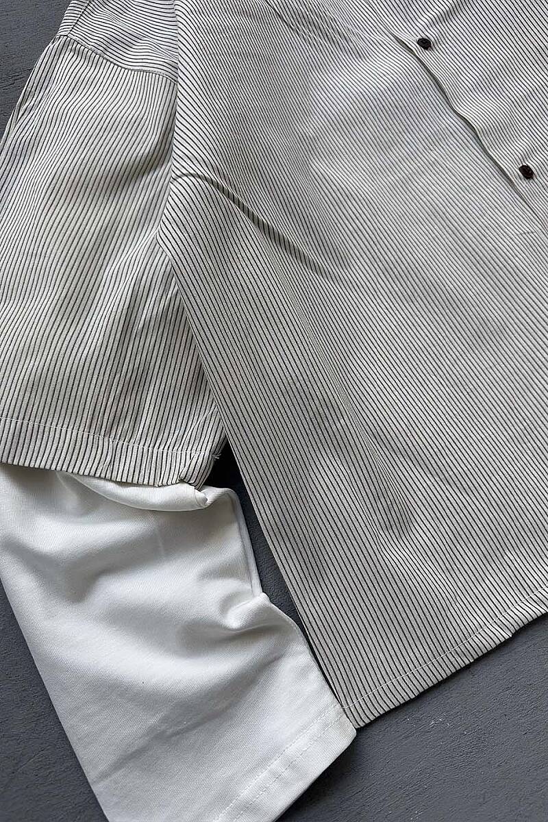  Siyah Çizgili Boxy Fit Layered Gömlek - 5