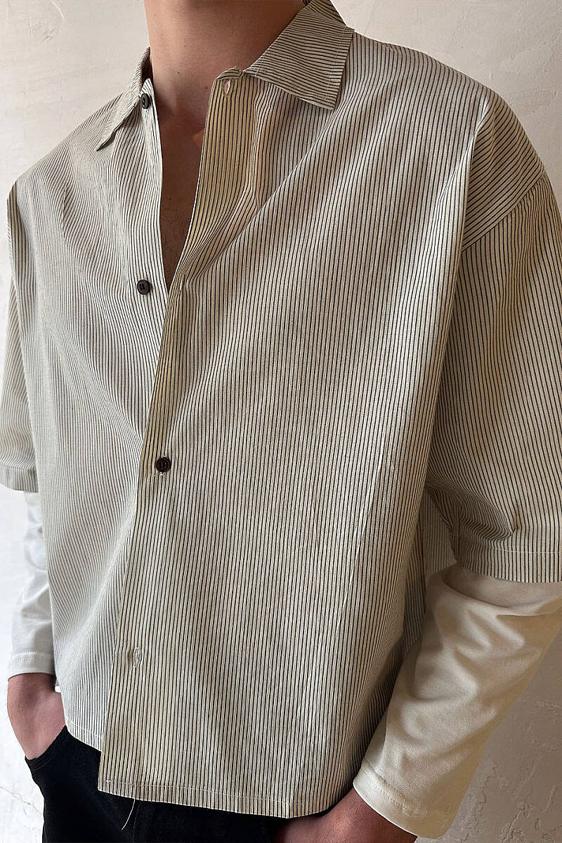  Siyah Çizgili Boxy Fit Layered Gömlek - 4