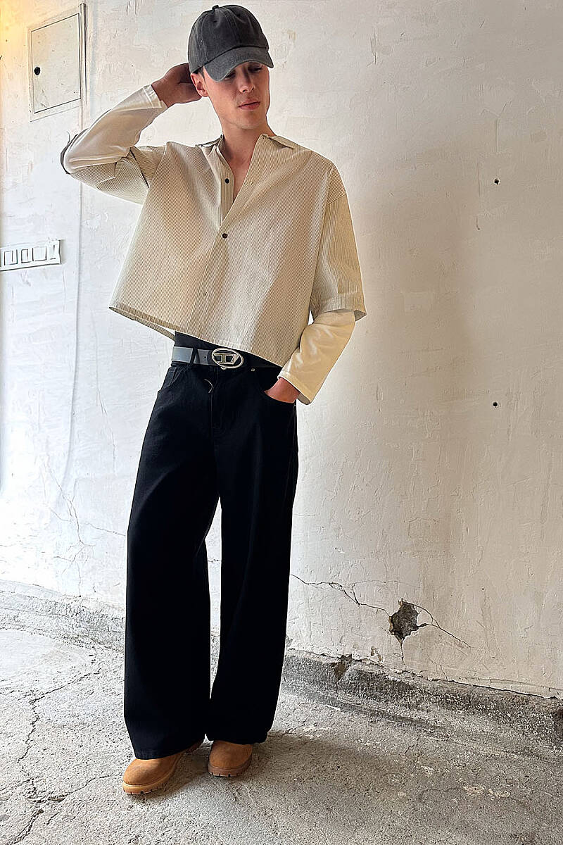  Siyah Çizgili Boxy Fit Layered Gömlek - 3