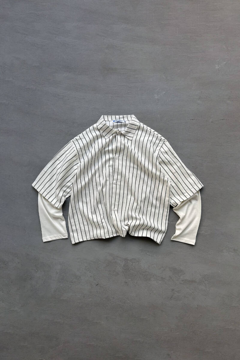  Siyah Çizgili Ekru Boxy Fit Layered Gömlek - SOLDOUT