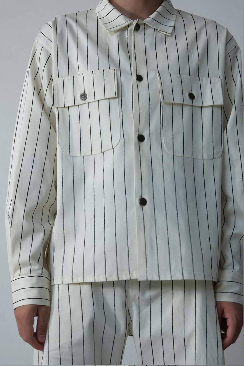 Siyah Çizgili Ekru Oversize Ceket - 4