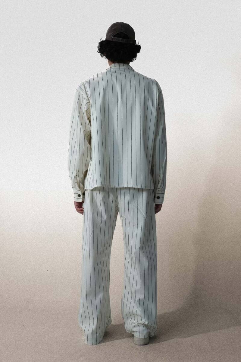 Siyah Çizgili Ekru Oversize Ceket - 5