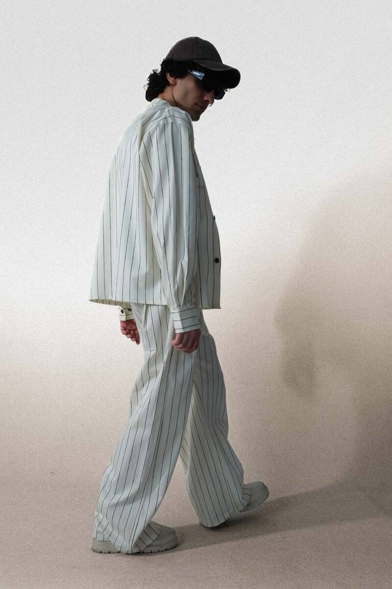 Siyah Çizgili Ekru Oversize Ceket - 6