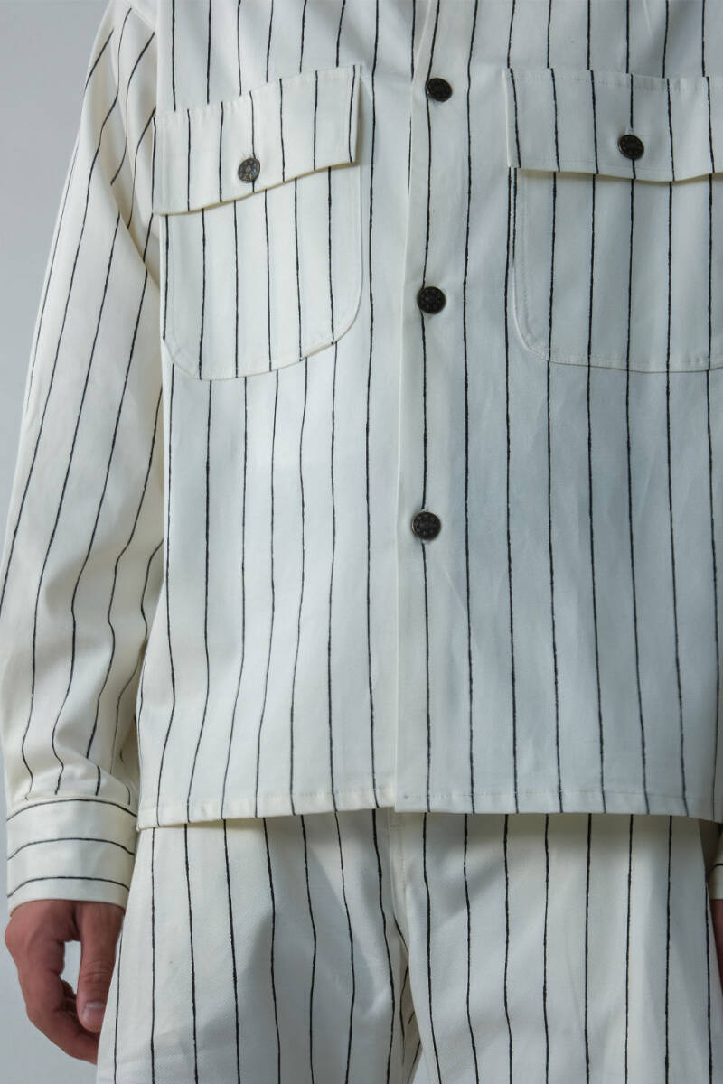 Siyah Çizgili Ekru Oversize Ceket - 7