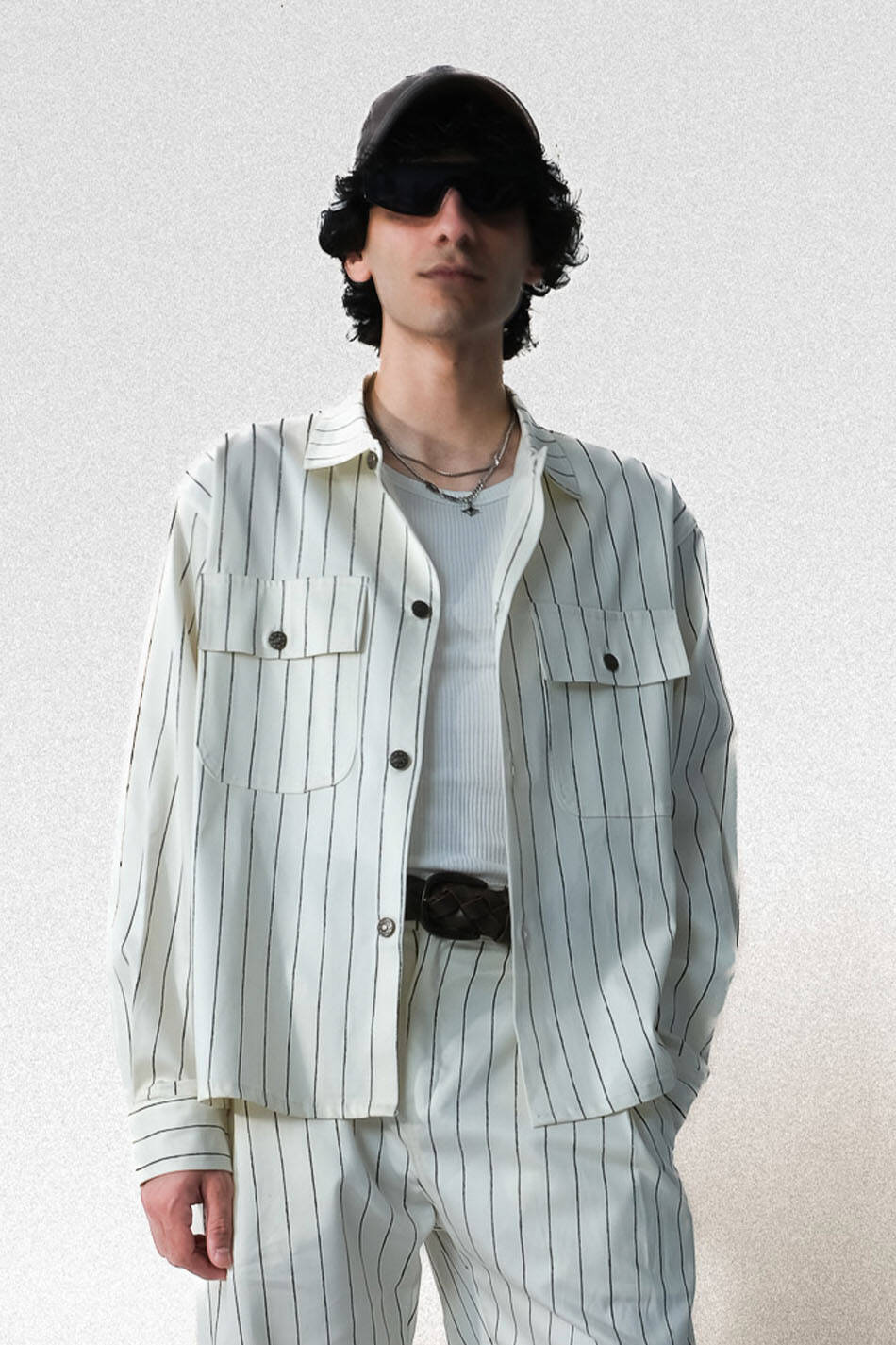 Siyah Çizgili Ekru Oversize Ceket - SOLDOUT