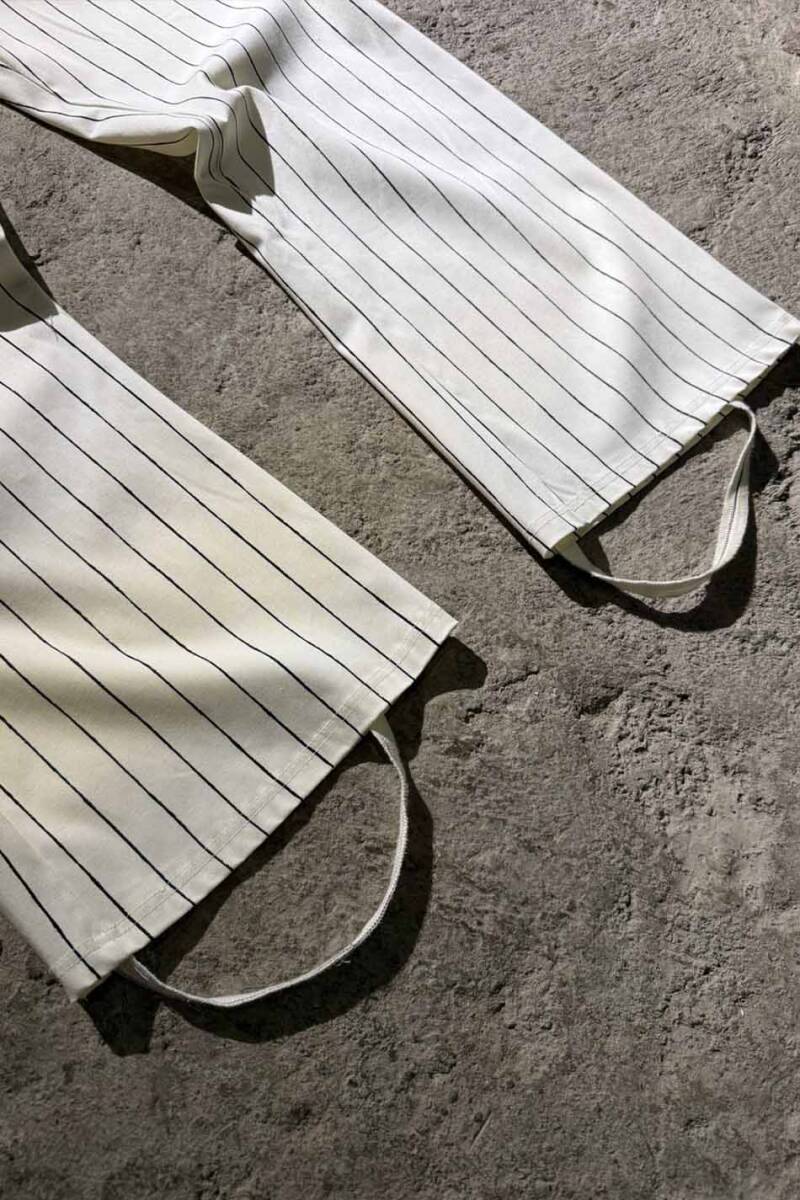 Siyah Çizgili Ekru Çift Pileli Baggy Pantolon - 8