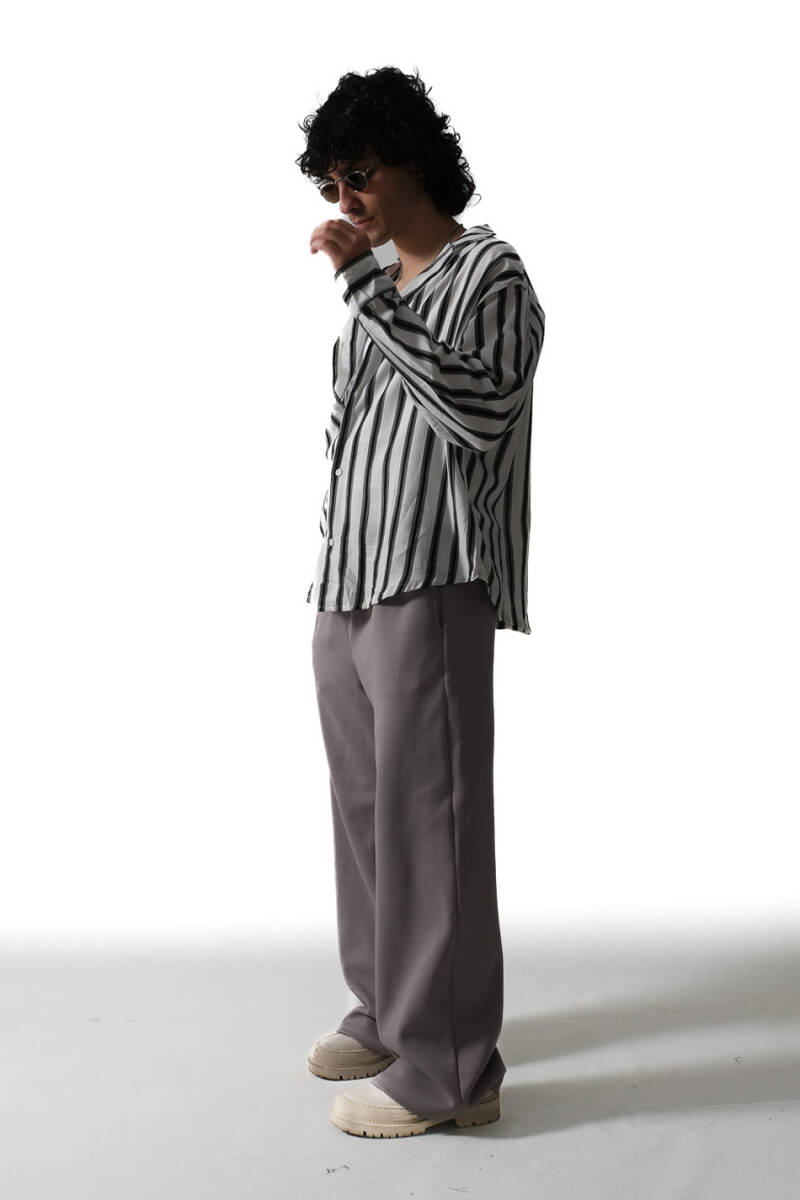Siyah Çizgili Essential Oversize Gömlek - 3