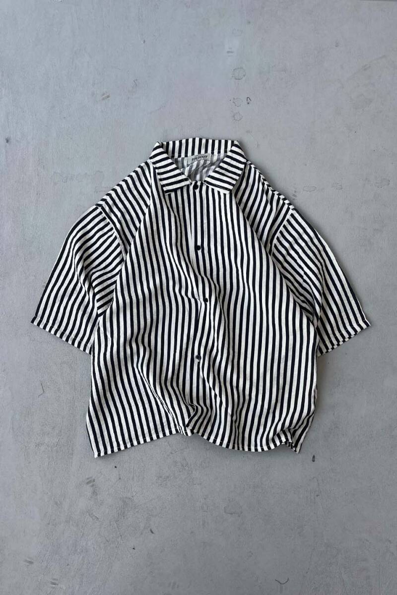 Siyah Çizgili Yarım Kol Oversize Gömlek - 1