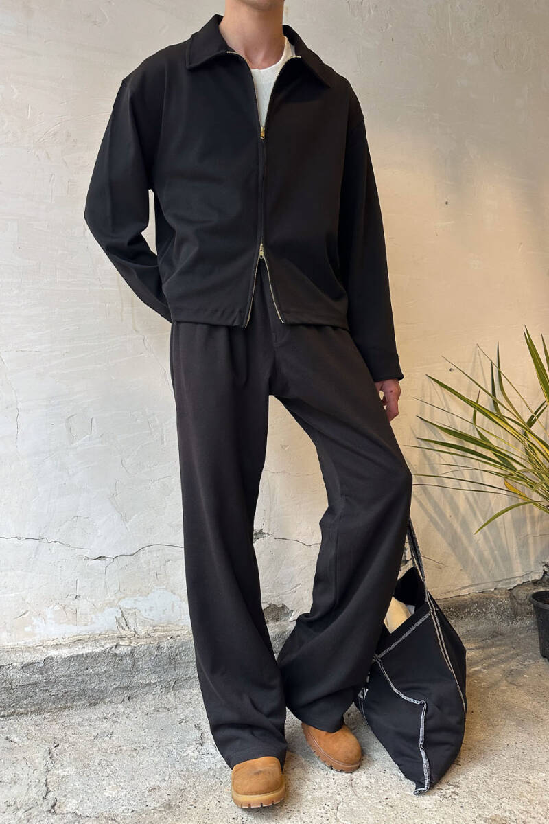 Siyah Double Face Baggy Pantolon - 5