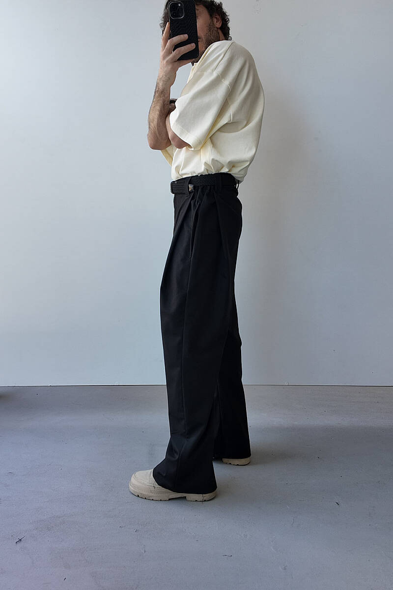 Siyah Fenna V2 Pileli Baggy Kumaş Pantolon - 4