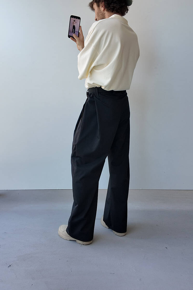Siyah Fenna V2 Pileli Baggy Kumaş Pantolon - 3