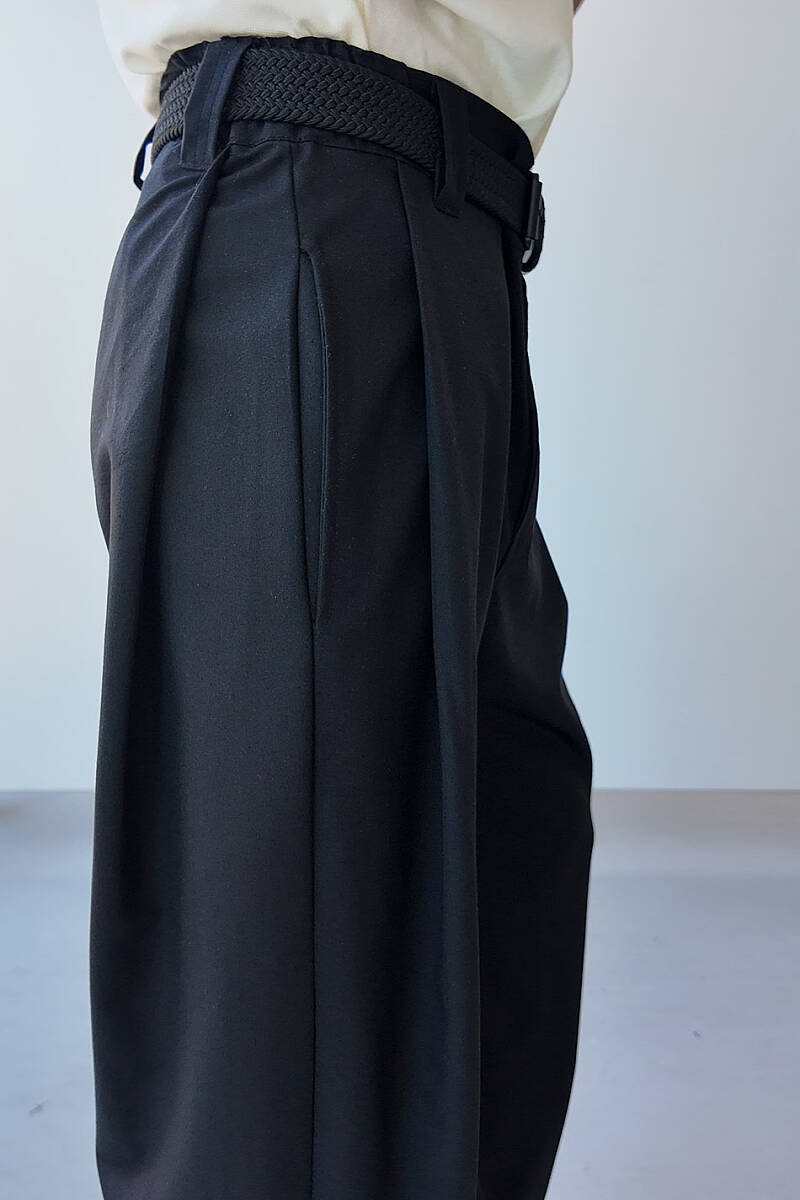 Siyah Fenna V2 Pileli Baggy Kumaş Pantolon - 5