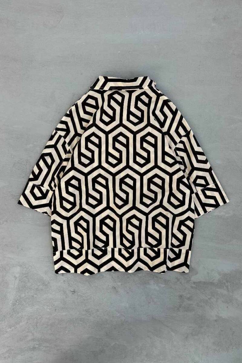Siyah Geometrik Desenli Gömlek - 4