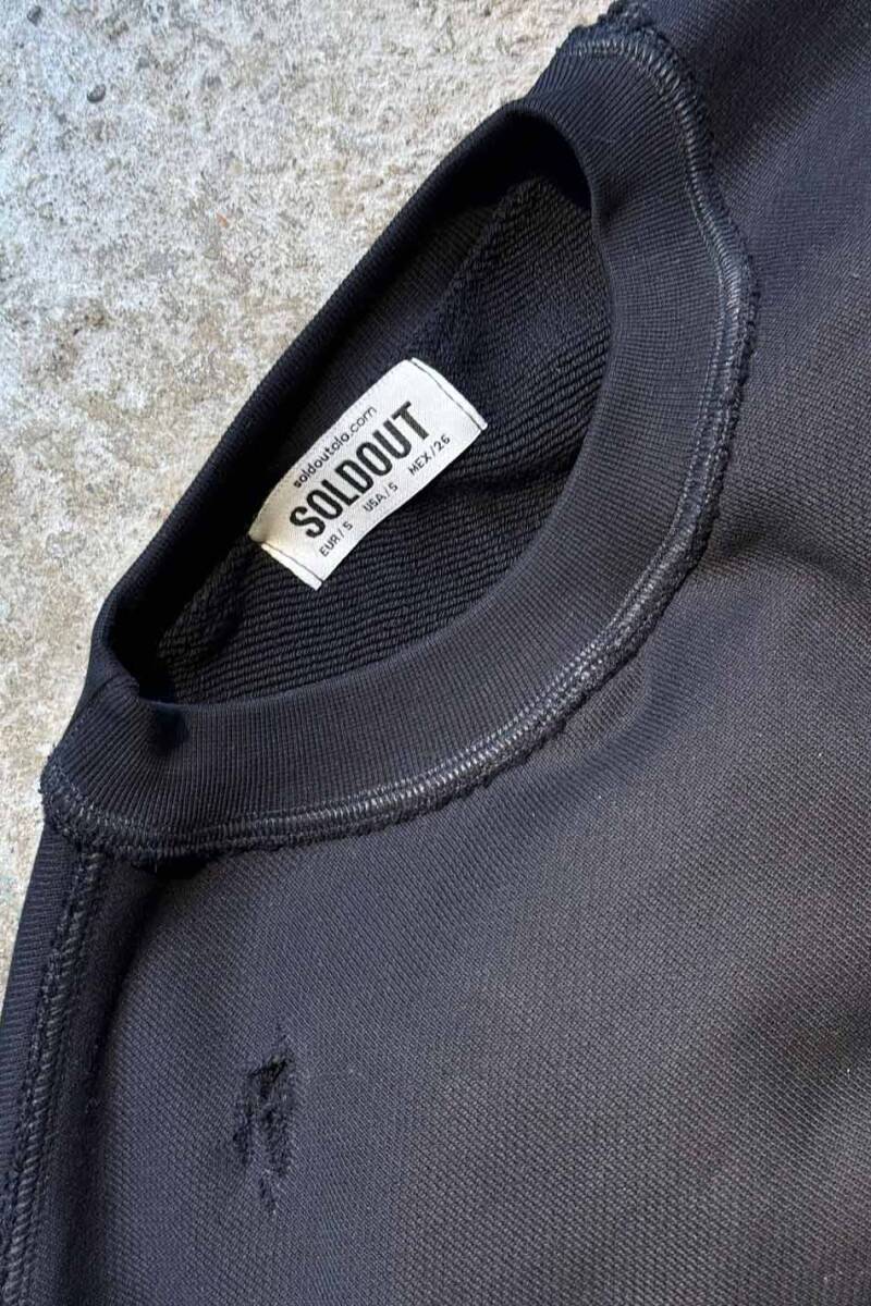 Siyah Handmade Distressed Oversize Boxy Fit Sweatshirt - 8