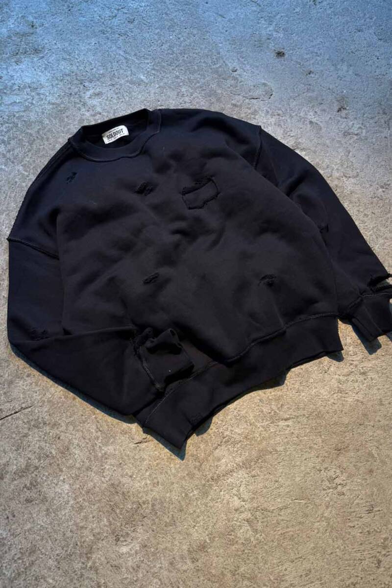 Siyah Handmade Distressed Oversize Boxy Fit Sweatshirt - 7