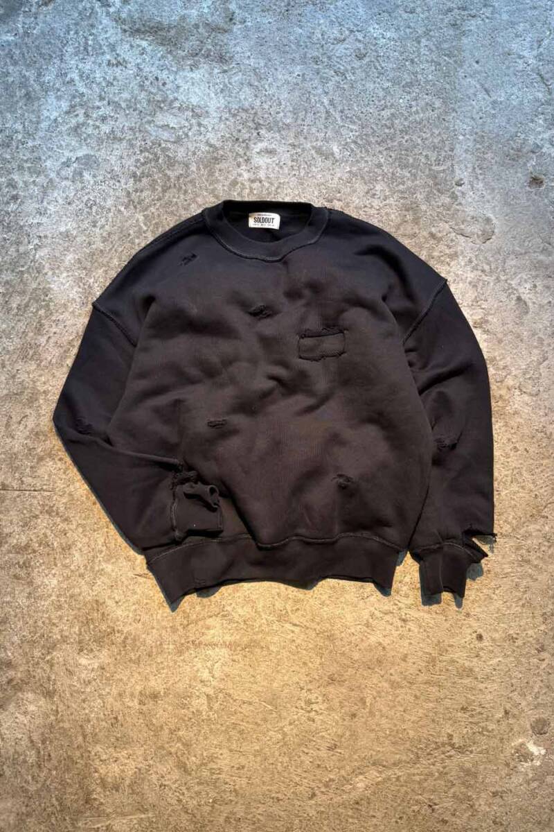 Siyah Handmade Distressed Oversize Boxy Fit Sweatshirt - SOLDOUT