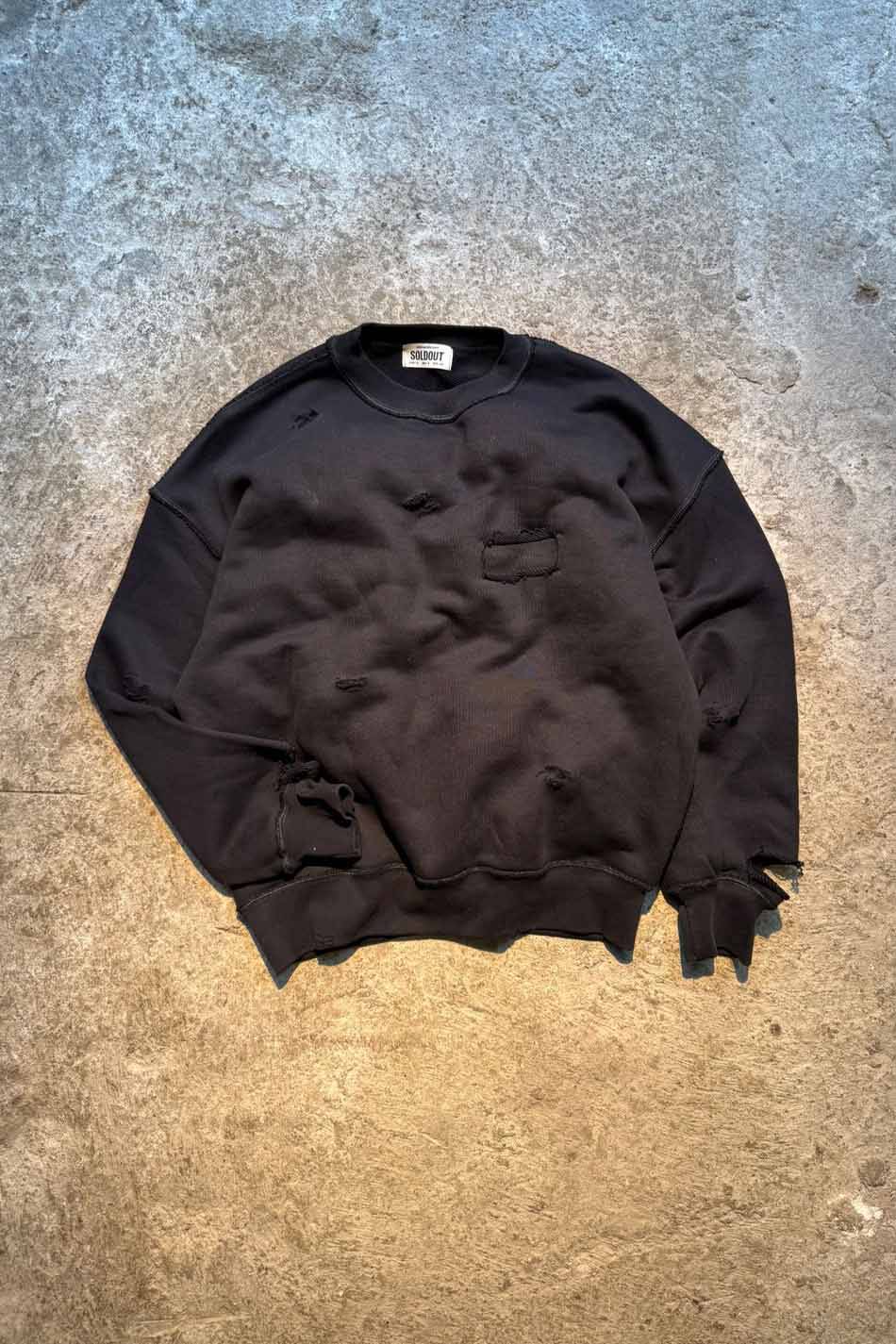 Siyah Handmade Distressed Oversize Boxy Fit Sweatshirt - SOLDOUT