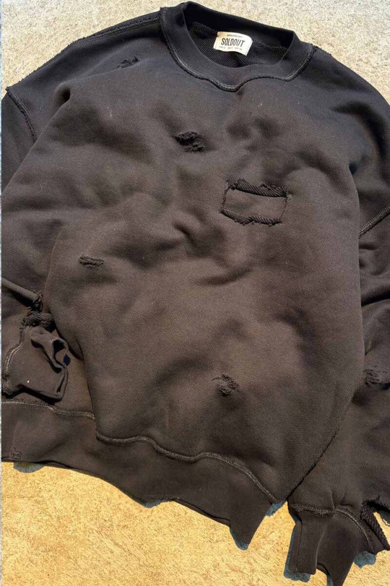 Siyah Handmade Distressed Oversize Boxy Fit Sweatshirt - 6