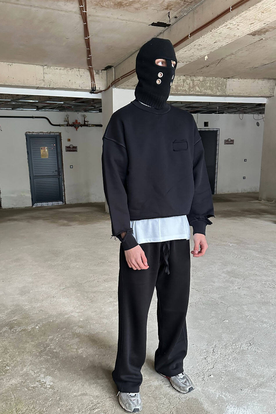 Siyah Handmade Distressed Oversize Boxy Fit Sweatshirt - SOLDOUT