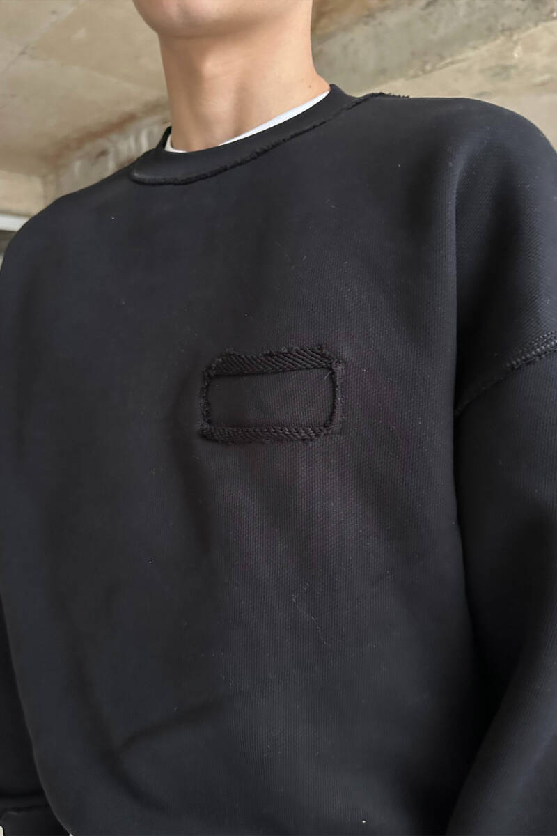 Siyah Handmade Distressed Oversize Boxy Fit Sweatshirt - 2