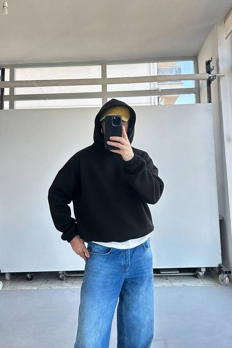 Siyah Heavyweight (550GSM) Oversize Boxy Fit Hoodie - 4