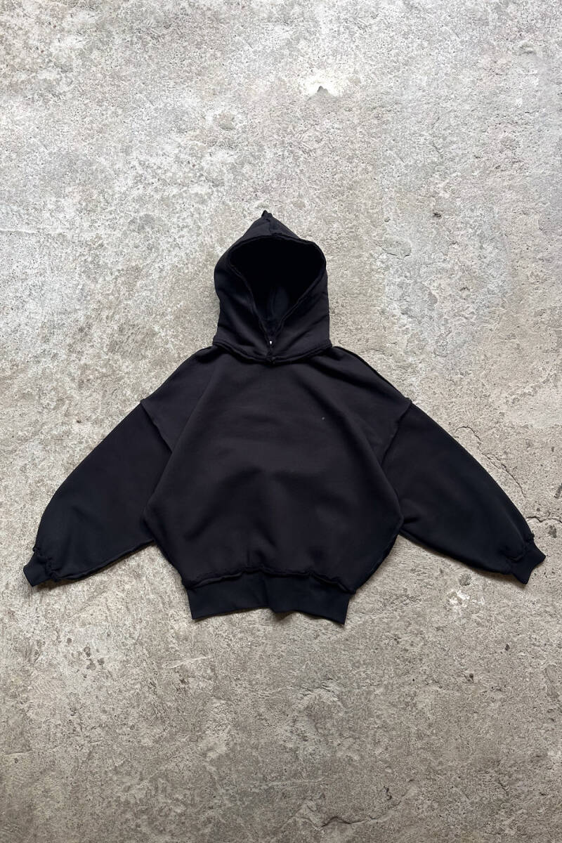 Siyah Heavyweight (550GSM) Pis Dikiş Detaylı Extra Oversize Boxy Fit Hoodie - SOLDOUT