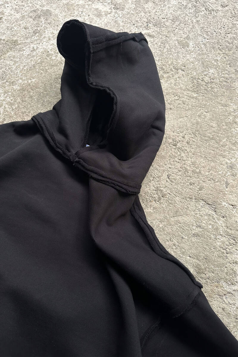 Siyah Heavyweight (550GSM) Pis Dikiş Detaylı Extra Oversize Boxy Fit Hoodie - 3