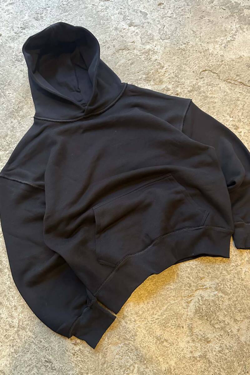 Siyah Heavyweight (550GSM) Ters Dikiş Detaylı Oversize Boxy Fit Hoodie - 3