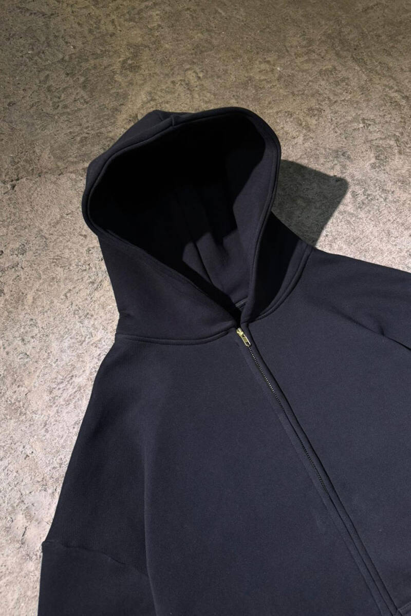 Siyah Heavyweight Oversize Boxy Fit Zip Hoodie - 2