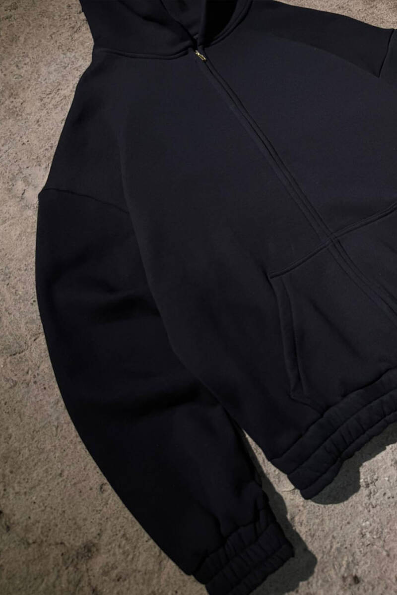 Siyah Heavyweight Oversize Boxy Fit Zip Hoodie - 5