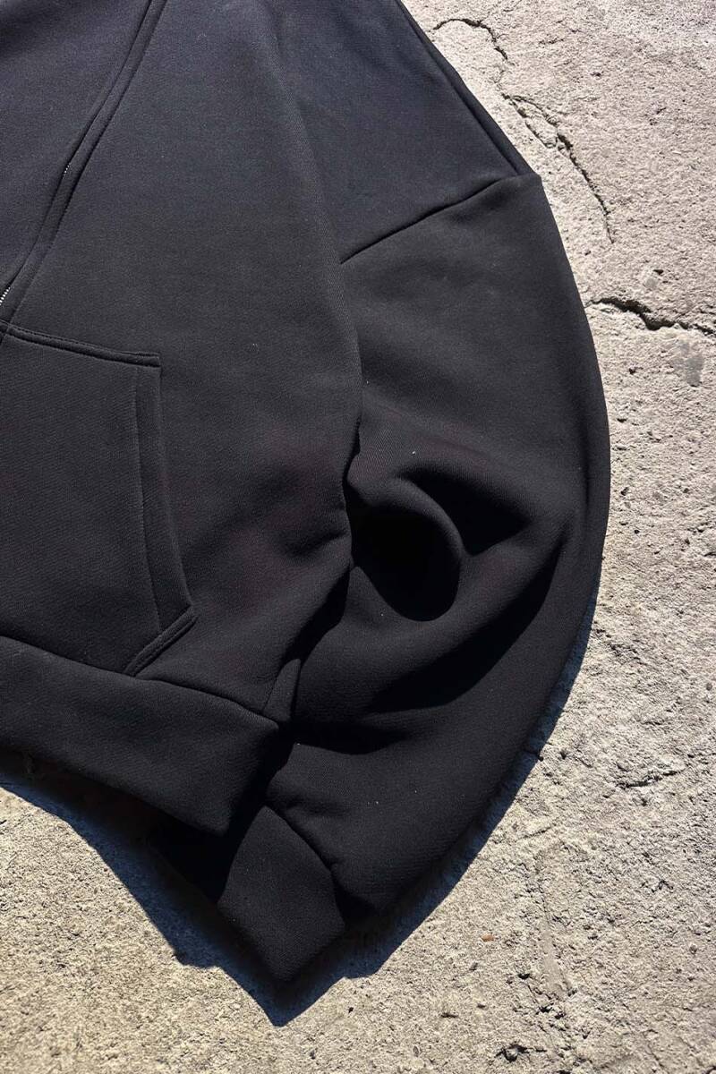 Siyah Heavyweight Oversize Boxy Fit Zip Hoodie V2 - 10
