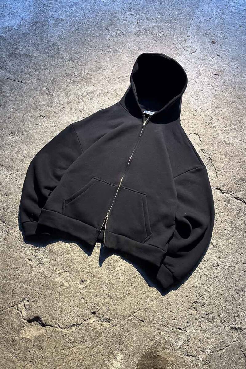 Siyah Heavyweight Oversize Boxy Fit Zip Hoodie V2 - 8