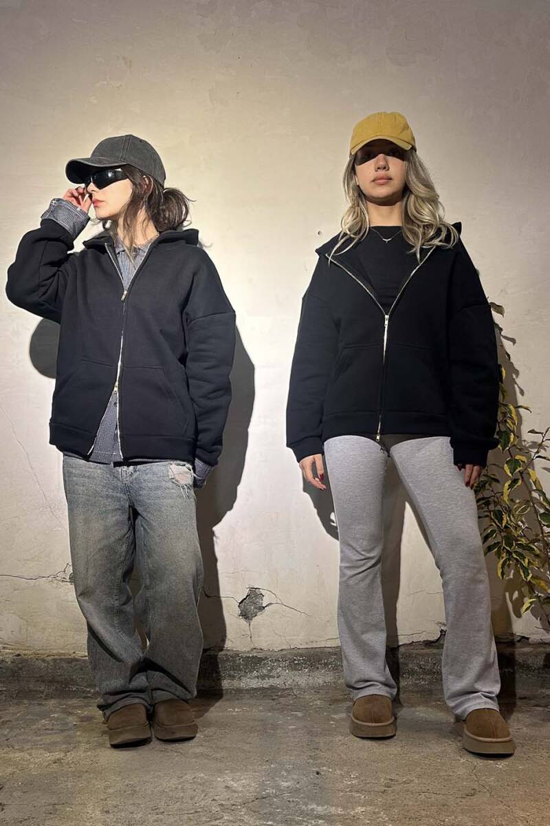 Siyah Heavyweight Oversize Boxy Fit Zip Hoodie V2 - 6