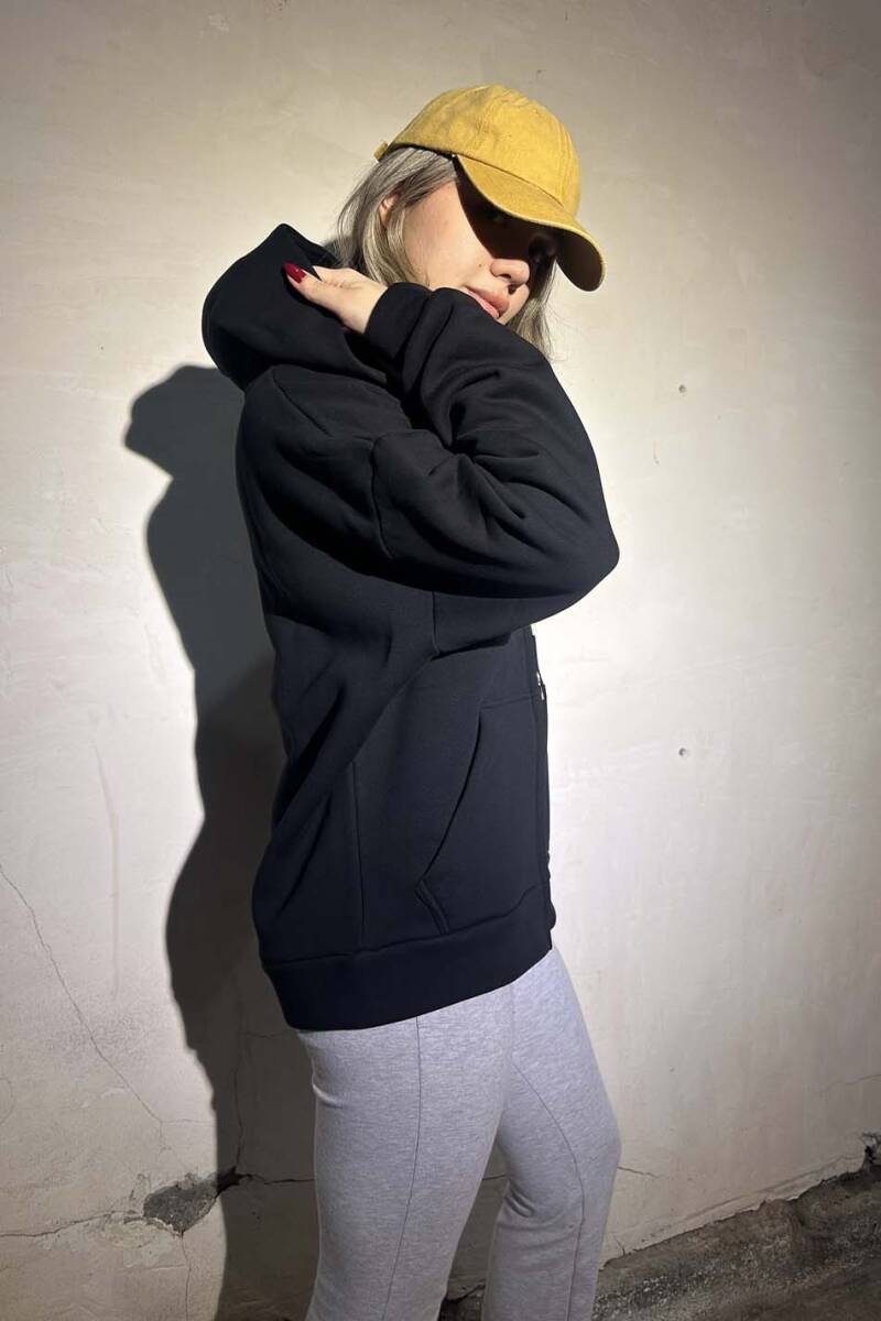 Siyah Heavyweight Oversize Boxy Fit Zip Hoodie V2 - 7