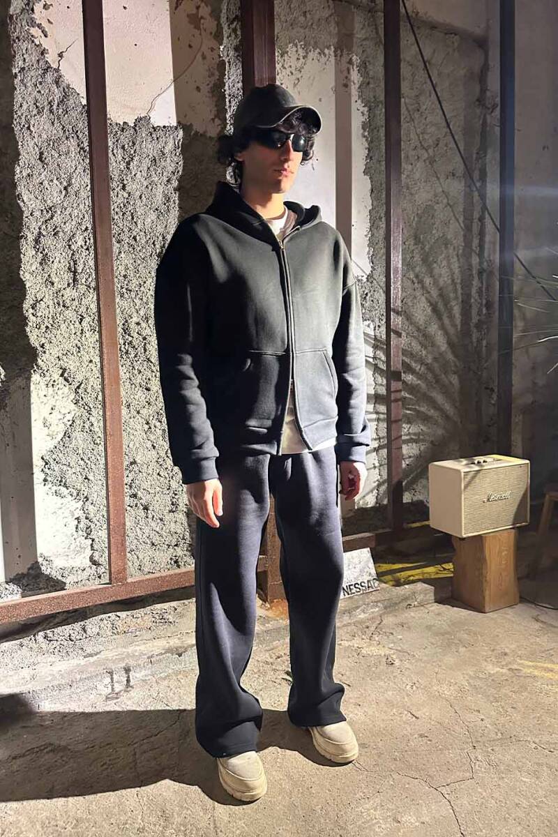 Siyah Heavyweight (550GSM) Oversize Boxy Fit Zip Hoodie V2 - 3