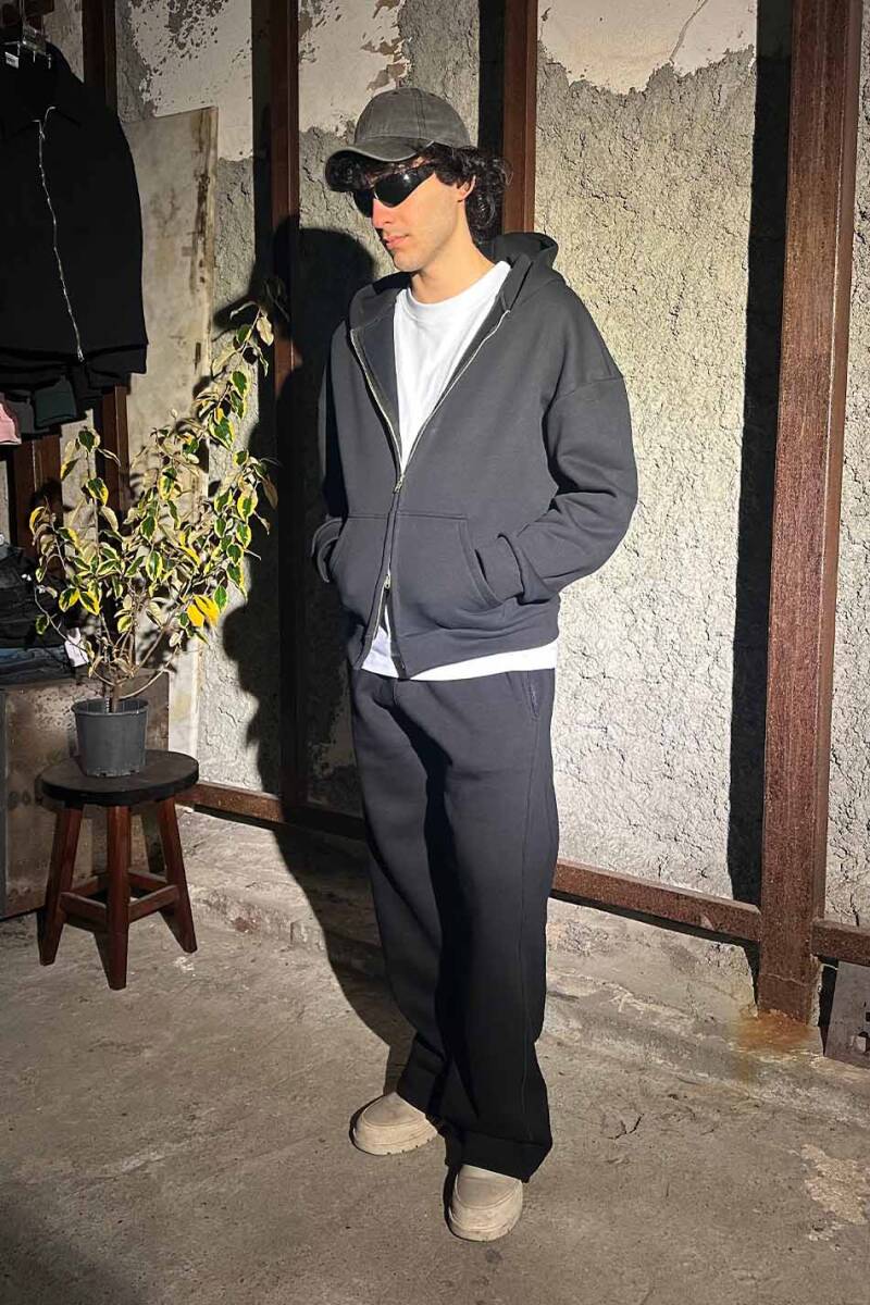 Siyah Heavyweight (550GSM) Oversize Boxy Fit Zip Hoodie V2 - 4