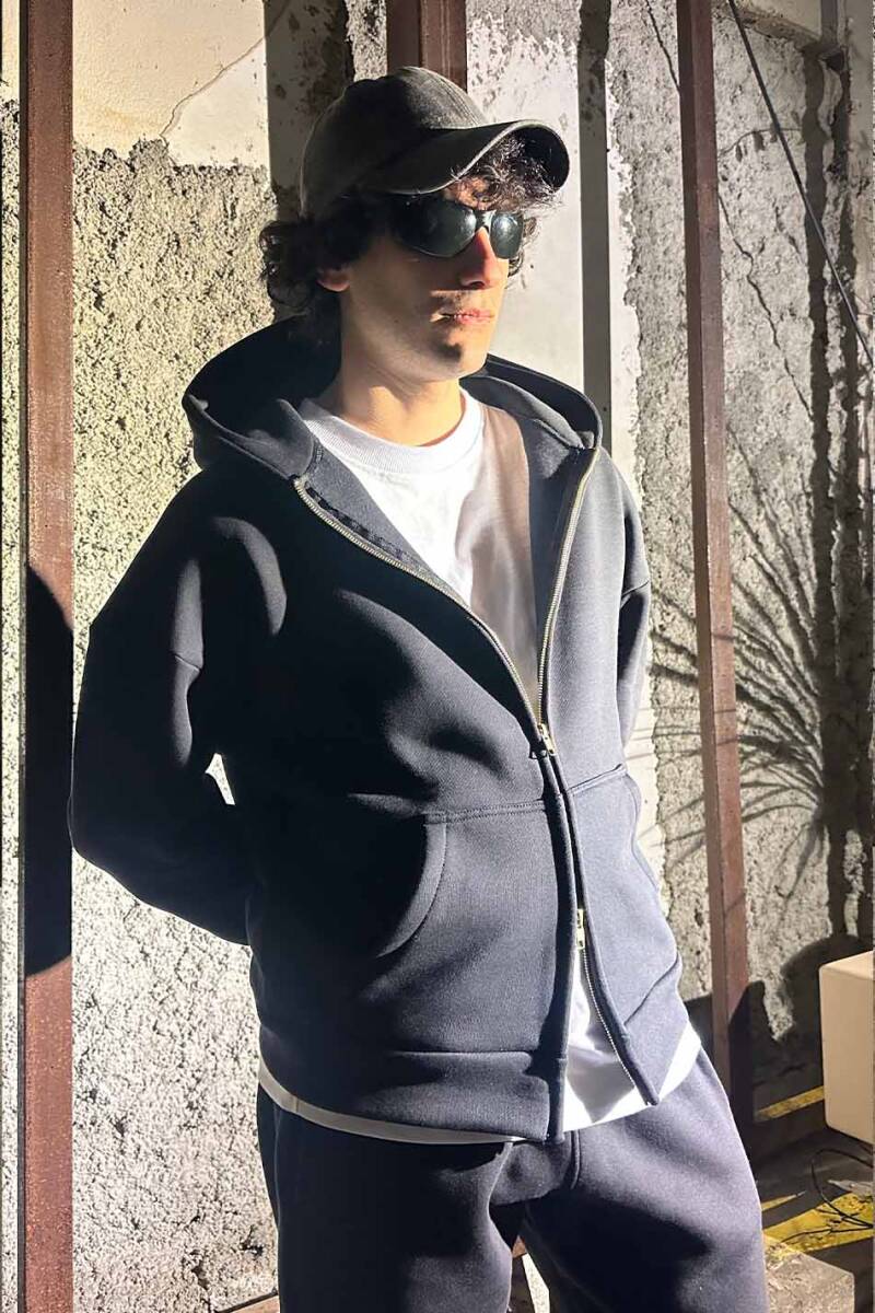 Siyah Heavyweight (550GSM) Oversize Boxy Fit Zip Hoodie V2 - SOLDOUT (1)