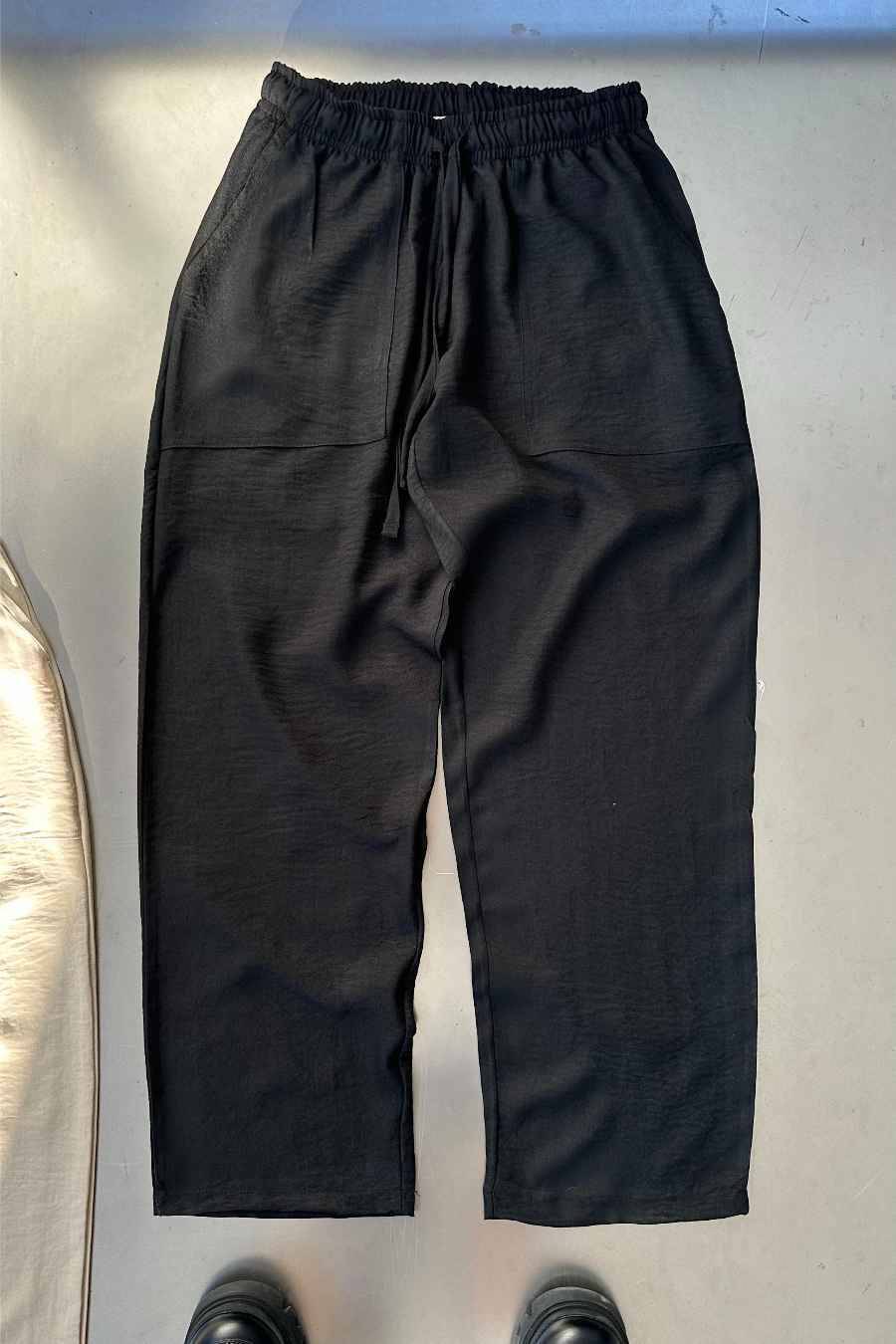 Siyah Kare Cep Keten Pantolon - SOLDOUT