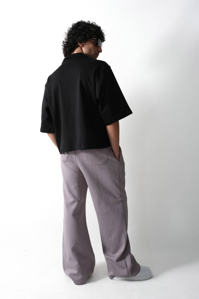 Siyah Mevsimlik Yarım Kol Zipped Tişört - 4