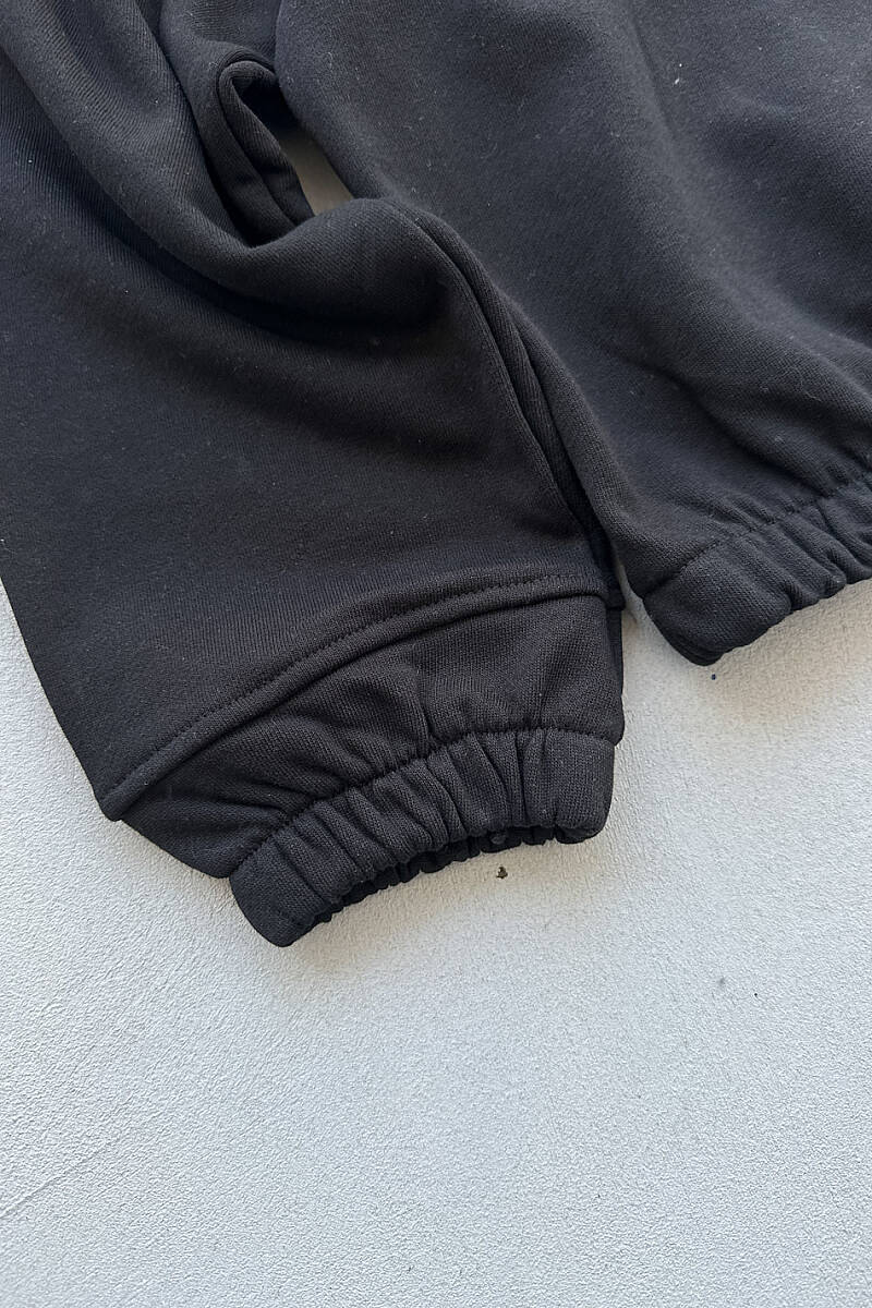 Siyah Oversize 350GSM Şardonsuz Diyagonel Boxy Fit Hoodie - 3