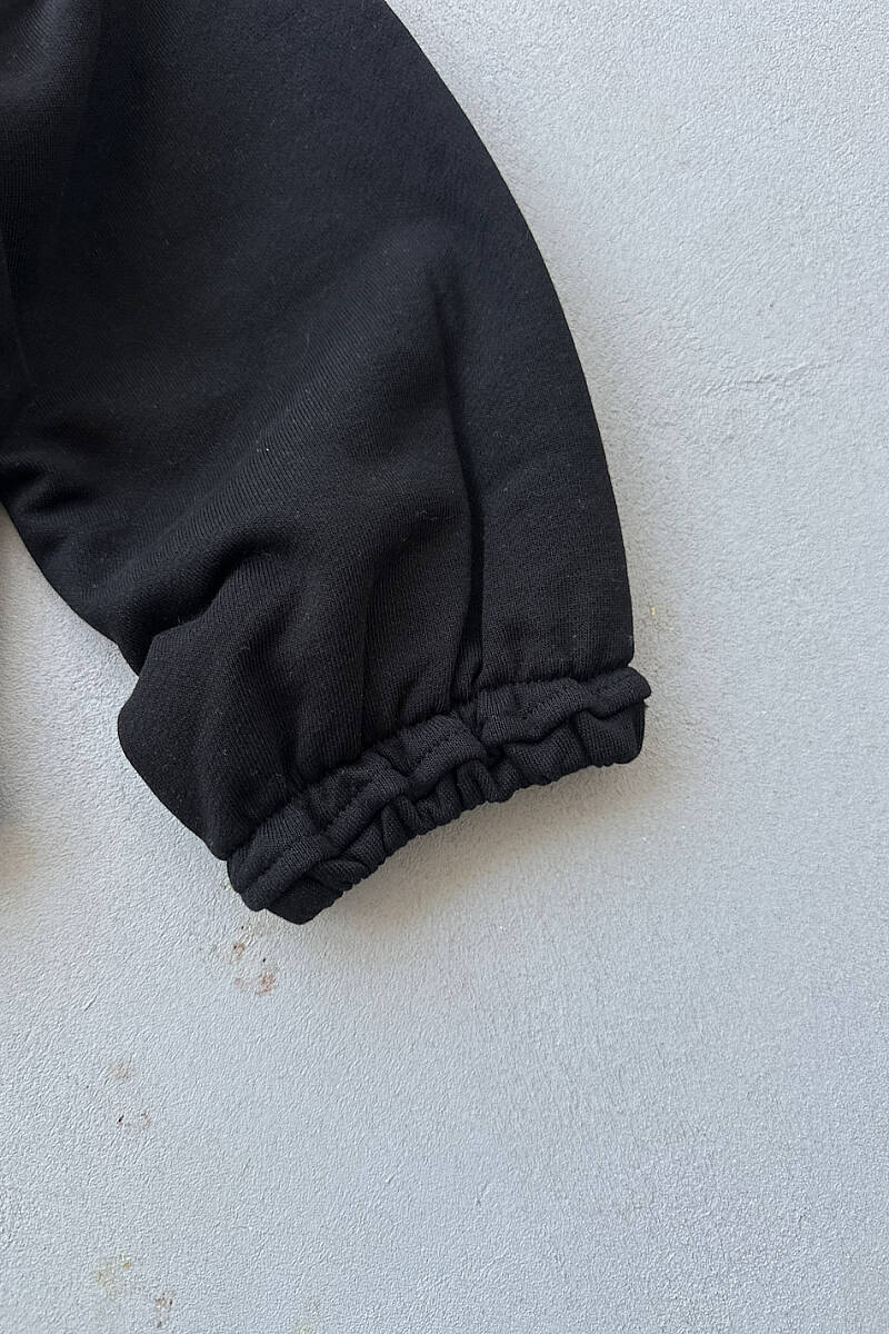 Siyah Oversize 350GSM Şardonsuz Diyagonel Boxy Fit Hoodie - 4