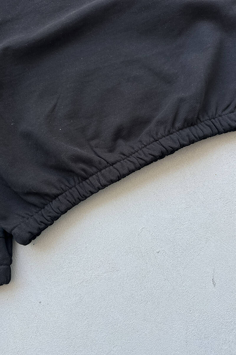 Siyah Oversize 350GSM Şardonsuz Diyagonel Boxy Fit Hoodie - 5