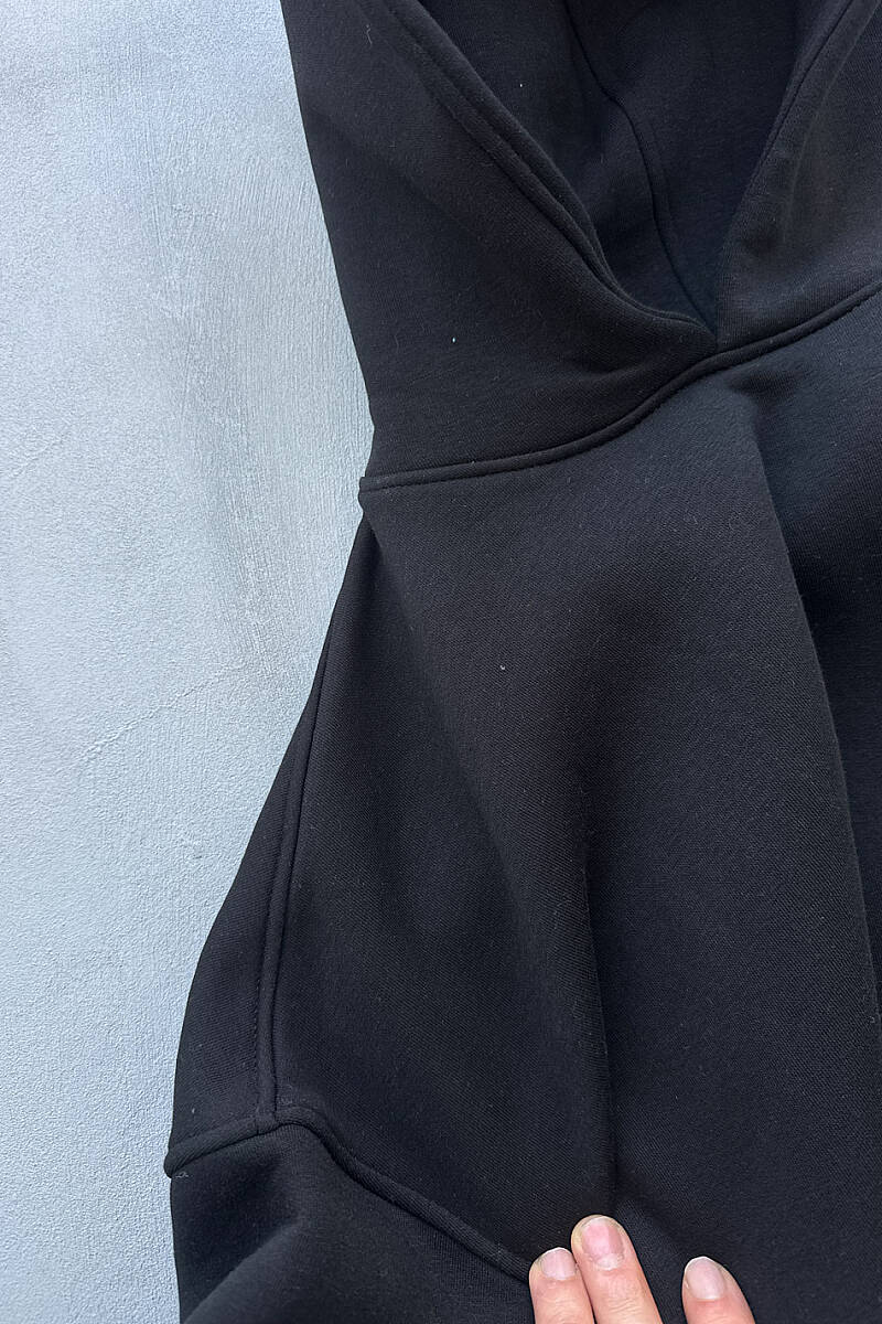 Siyah Oversize Boxy Fit Hoodie - 3